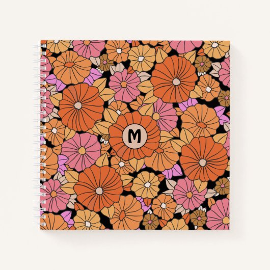 Groovy Hippie Blume Power Monogram Notizblock (Vorderseite)