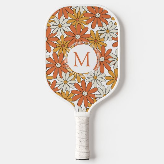 Groovy Hippie Blume Power Monogram Pickleball Schläger (Vorderseite)