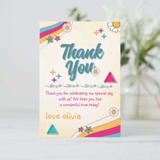 Groovy Hippie Bright & Stylish Geburtstag Dankeskarte (Stehend Vorderseite)