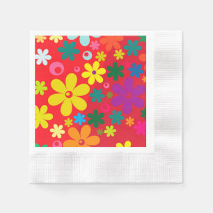 Groovy Hippie-buntes Blumen-Liebe-Friedensmuster Serviette