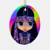 Groovy Hippie Chick in Purple Peace Sign Headband Keramik Ornament (Rechts)