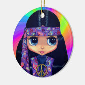 Groovy Hippie Chick in Purple Peace Sign Headband Keramik Ornament (Links)