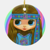 Groovy Hippie Chick Niedliches blaues Friedenszeic Keramik Ornament (Hinten)