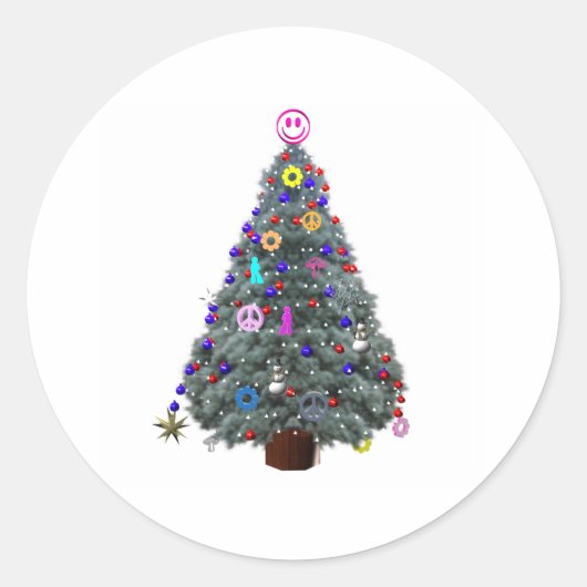 Groovy Hippie Christmas Tree Runder Aufkleber (Vorderseite)