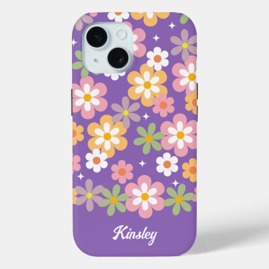 Groovy Hippie Daisy Muster mit Lila Namen Case-Mate iPhone Hülle (Rückseite)