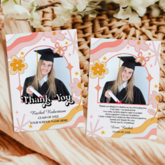 Groovy Hippie Floral Foto Graduate Danke Karte