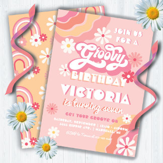 Groovy Hippie floral Geburtstagsparty Einladung