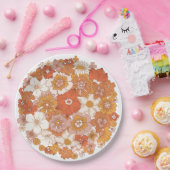 Groovy Hippie Floral Pink Orange Brautparty Pappteller (Party)
