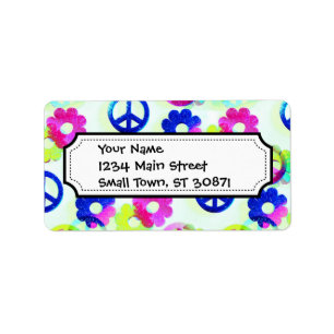 Groovy Hippie-Friedenszeichen-Blumen-Power-Schein Adressaufkleber