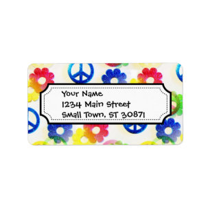 Groovy Hippie-Friedenszeichen-Blumen-Power-Schein Adressaufkleber