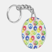Groovy Hippie-Friedenszeichen-Blumen-Power-Schein Schlüsselanhänger (Vorderseite links)