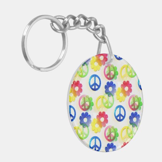 Groovy Hippie-Friedenszeichen-Blumen-Power-Schein Schlüsselanhänger (Vorderseite links)