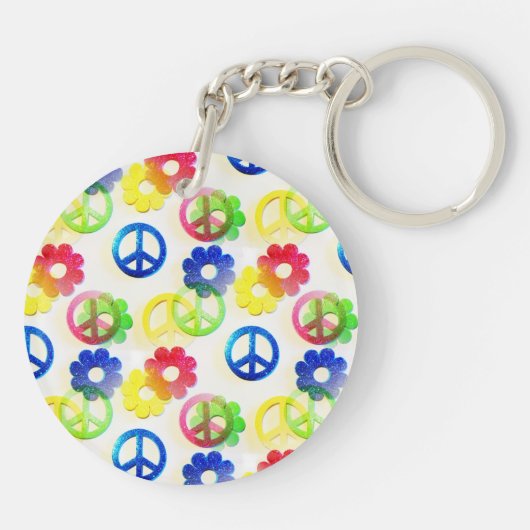Groovy Hippie-Friedenszeichen-Blumen-Power-Schein Schlüsselanhänger (Rückseite)