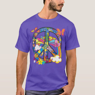 Groovy Hippie Friedenszeichen Farbige 70er Blumen  T-Shirt