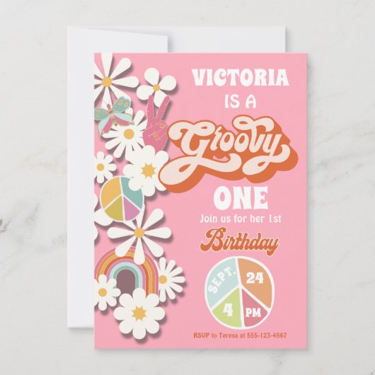 Groovy Hippie Geburtstagsparty Einladung (Vorderseite)