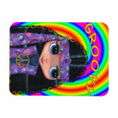 Groovy Hippie Girl Doll Peace Sign Niedlich Big Ey Magnet (Horizontal)
