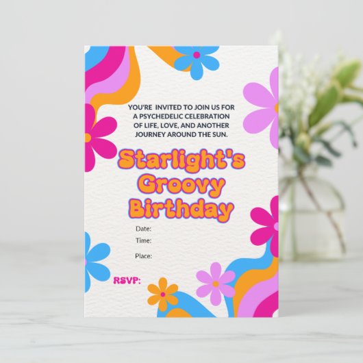 Groovy Hippie Liebe Feierlichkeiten zum Thema Lieb Einladung (Stehend Vorderseite)
