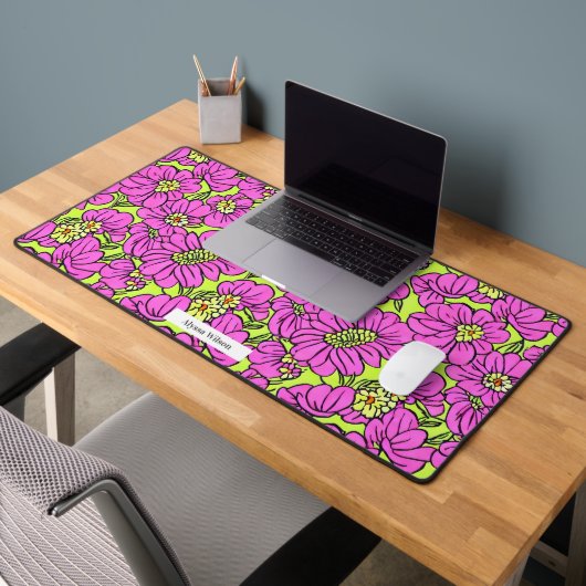 Groovy Hippie Neon Pink & Yellow Floral Muster Schreibtischunterlage (Büro 2)