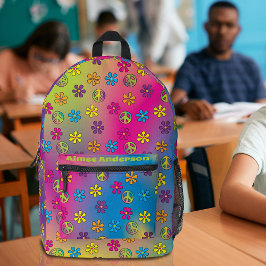 Groovy Hippie Peace and Blume Dusche Gefärbte Kraw Bedruckter Rucksack