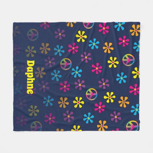 Groovy Hippie Peace and Blume Dusche Individuelle  Fleecedecke (Vorderseite (Horizontal))