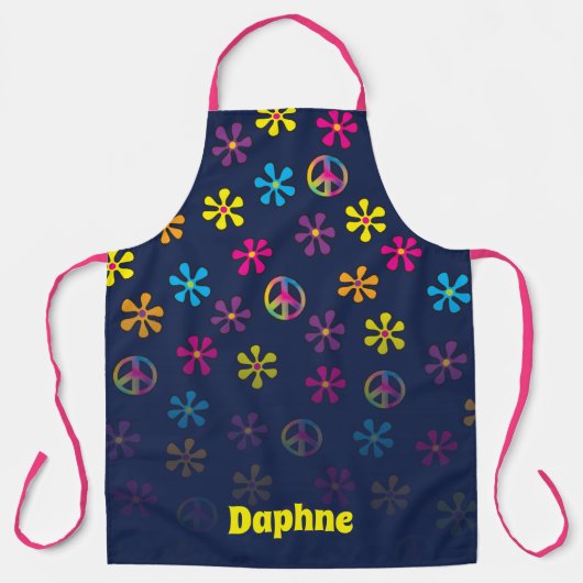 Groovy Hippie Peace and Blume Dusche Individuelle Schürze (Vorderseite)