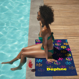 Groovy Hippie Peace and Blume Dusche Individuelle Strandtuch