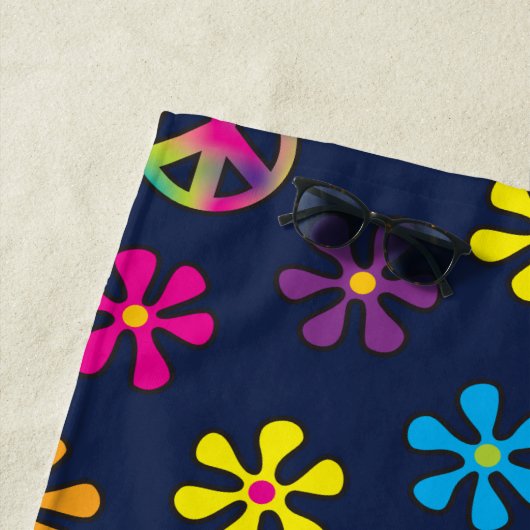 Groovy Hippie Peace and Blume Dusche Individuelle Strandtuch (Beispiel)