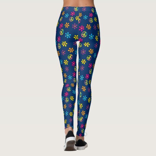 Groovy Hippie Peace and Blume Dusche Leggings (Rückseite)