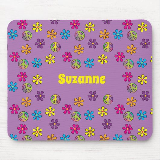 Groovy Hippie Peace and Blume Dusche Mousepad (Vorne)