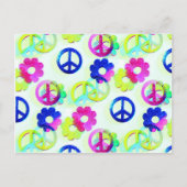 Groovy Hippie Peace Signs Blume Power Aqua Postkarte (Vorderseite)