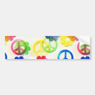 Groovy Hippie Peace Signs Blume Power Glitzern Autoaufkleber