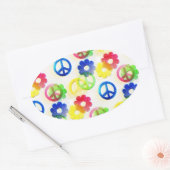 Groovy Hippie Peace Signs Blume Power Glitzern Ovaler Aufkleber (Umschlag)