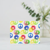 Groovy Hippie Peace Signs Blume Power Glitzern Postkarte (Stehend Vorderseite)