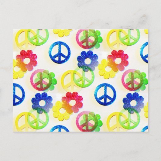 Groovy Hippie Peace Signs Blume Power Glitzern Postkarte (Vorderseite)
