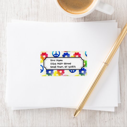 Groovy Hippie Peace Signs Blume Power Sparkle Adressaufkleber (Insitu)