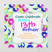 Groovy Hippie Peace Signs Blume Power Sparkle Pat Einladung (Vorne/Hinten)