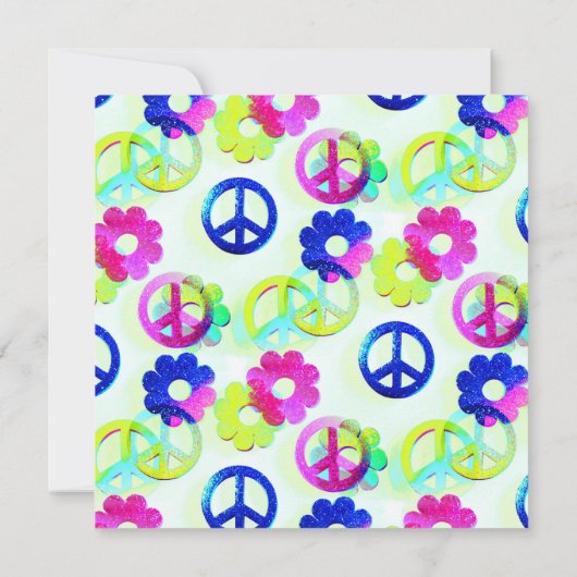 Groovy Hippie Peace Signs Blume Power Sparkle Pat Einladung (Rückseite)