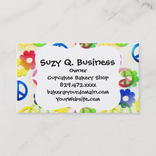 Groovy Hippie Peace Signs Blume Power Sparkle Visitenkarte (Vorderseite)