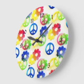 Groovy Hippie Peace Signs Flower Power Sparkles Große Wanduhr (Winkel)