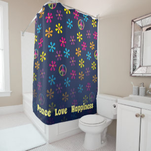 Groovy Hippie Peace und Blume Blauer Duschblauer Duschvorhang