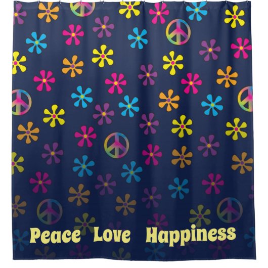 Groovy Hippie Peace und Blume Blauer Duschblauer Duschvorhang (Vorderseite)