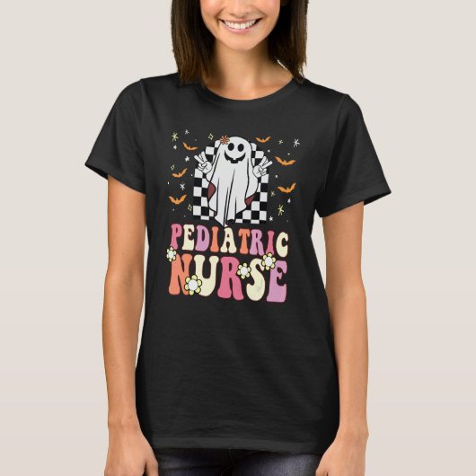 Groovy Hippie Pediatric Nurse Ghost Retro 70s 80s T-Shirt (Vorderseite)