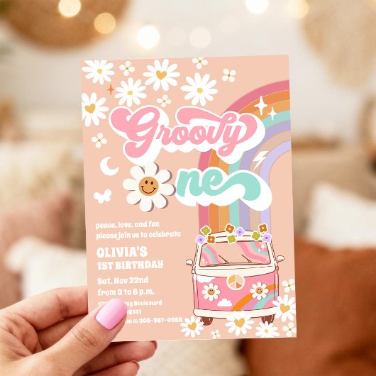 Groovy-Hippie-Regenbogen-Geburtstagseinladung Einladung