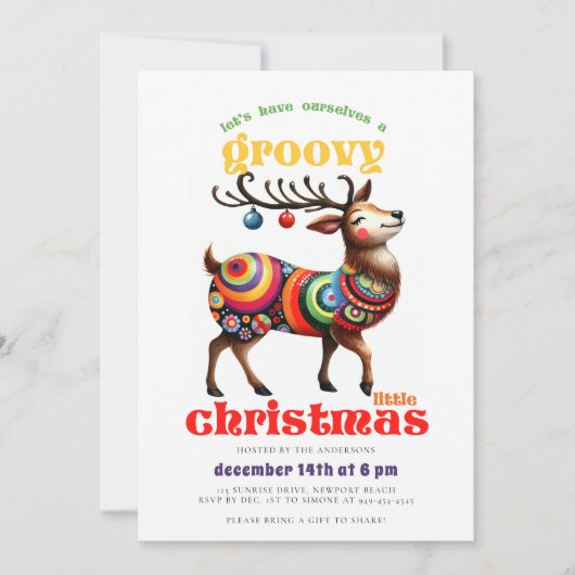 Groovy Hippie Reindeer Disco Hungerfestungen Party Einladung (Vorderseite)