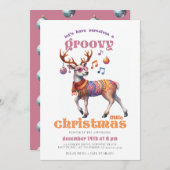 Groovy Hippie Reindeer Funny Disco Weihnachten Par Einladung (Vorne/Hinten)