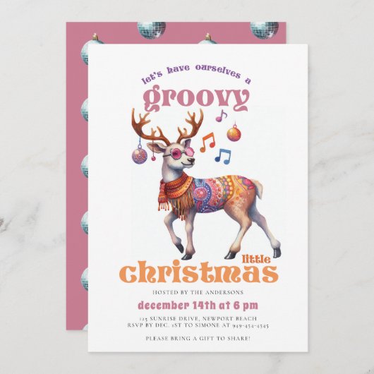 Groovy Hippie Reindeer Funny Disco Weihnachten Par Einladung (Vorne/Hinten)