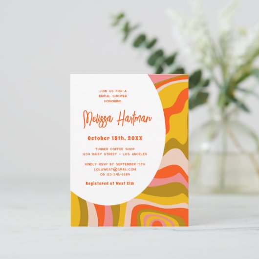 Groovy Hippie Retro Brautparty Einladung (Stehend Vorderseite)