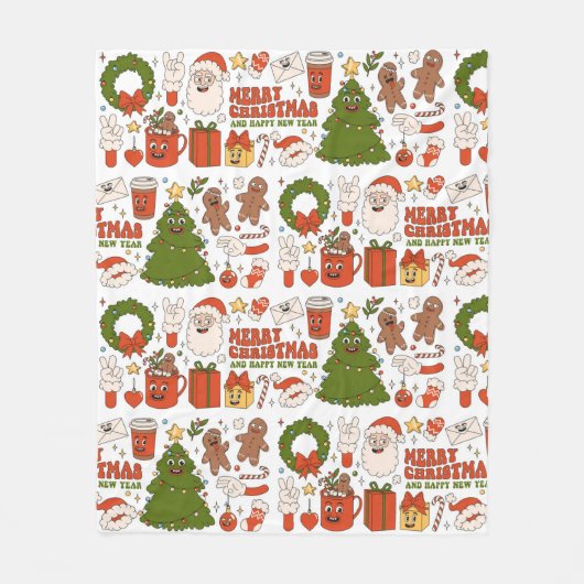 Groovy Hippie Retro Frohe Weihnachten Weihnachten Fleecedecke (Vorderseite)