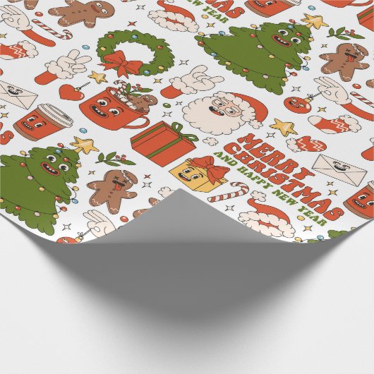 Groovy Hippie Retro Frohe Weihnachten Weihnachten Geschenkpapier (Ecke)