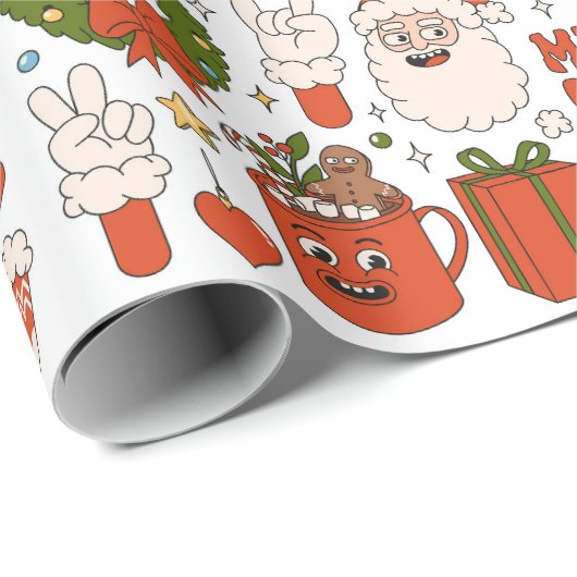 Groovy Hippie Retro Frohe Weihnachten Weihnachten Geschenkpapier (Rolleneckpunkt)